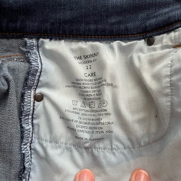 Size 12 Ann Taylor The Skinny Modern Fit Blue Jeans with Black Embellishment - Picture 7 of 10